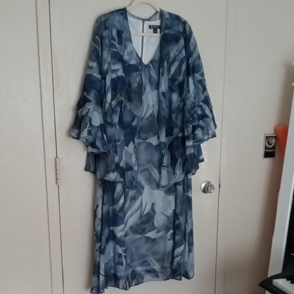 *Roaman's Blue Abstract Chiffon 3/4 Sleeve Dress w/Jacket Size 24W